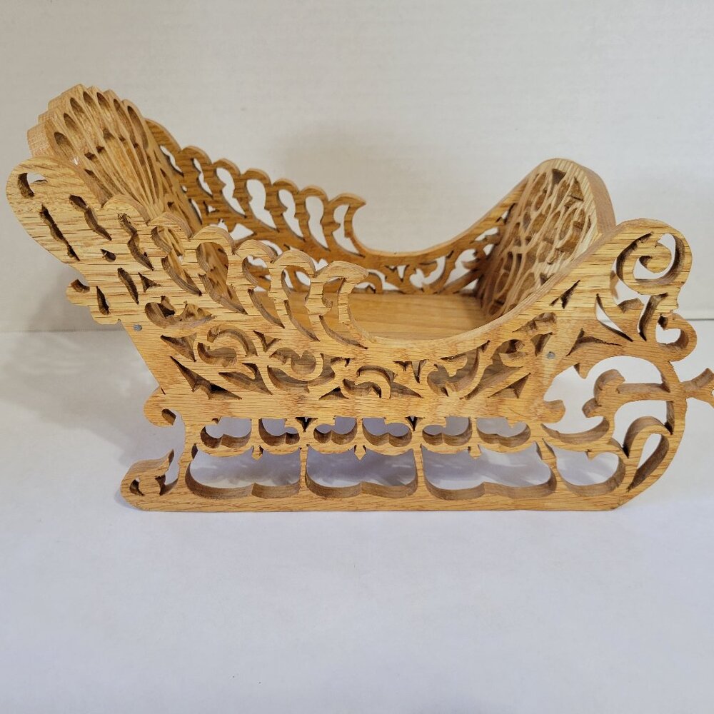 Wooden Filigree Sleigh Centerpiece or Christmas Card Holder